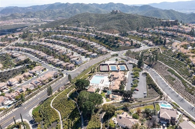 birds eye view of property featuring a residential view and a mountain view