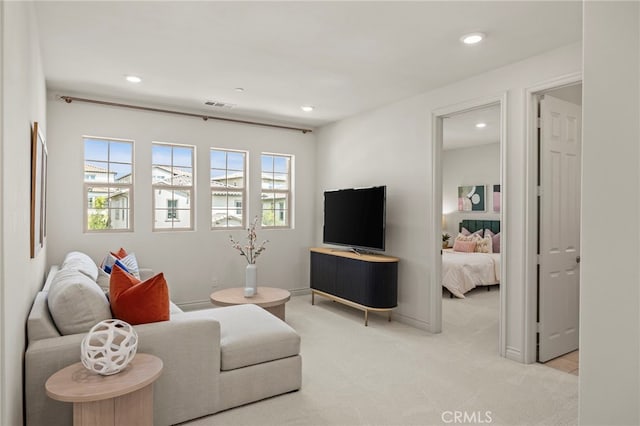1776 Canyon Oaks Ln, Lake Forest, CA 92610 - living room featuring recessed lighting, light colored carpet, and baseboards