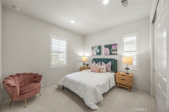 1776 Canyon Oaks Ln, Lake Forest, CA 92610 - bedroom featuring a closet, light colored carpet, multiple windows, and recessed lighting