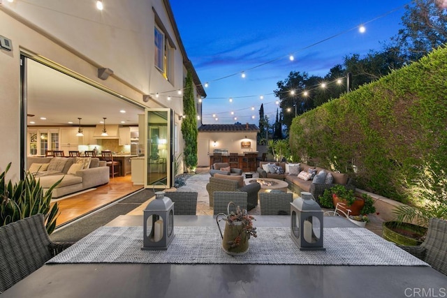 view of patio / terrace featuring outdoor lounge area and an outdoor kitchen