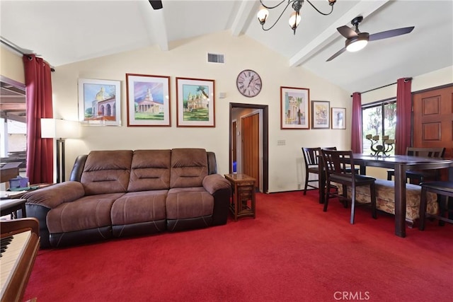 120 Franklin Ave, Redlands, CA 92373 - carpeted living room with ceiling fan and a chandelier