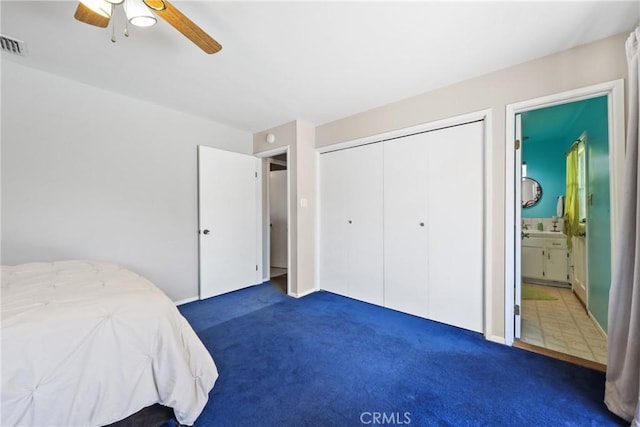 120 Franklin Ave, Redlands, CA 92373 - unfurnished bedroom featuring carpet flooring, ceiling fan, ensuite bath, and a closet