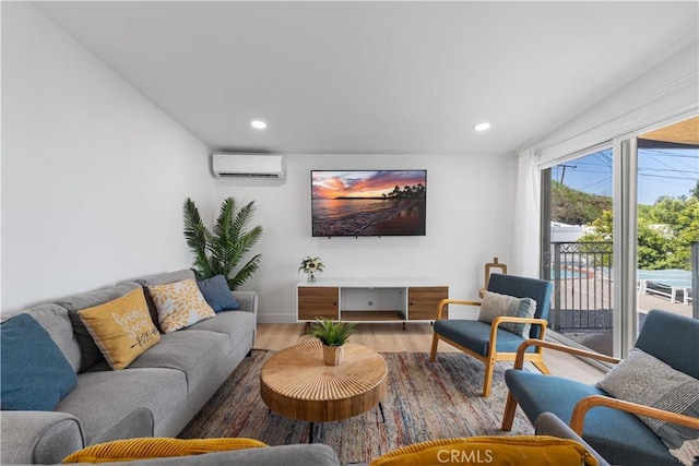 16266 Sigman St, Hacienda Heights, CA 91745 - living area featuring an AC wall unit, recessed lighting, and wood finished floors