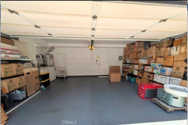 garage featuring water heater