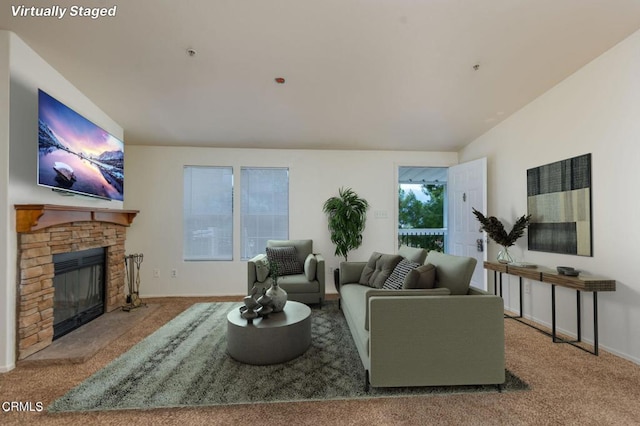 3621 Center St, Piru, CA 93040 - carpeted living room with baseboards and a fireplace