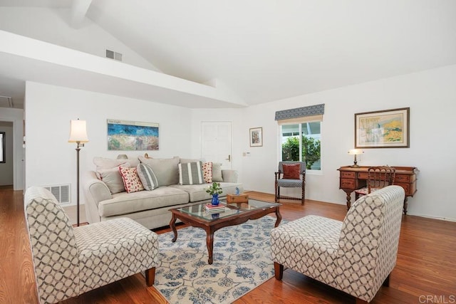 4078 Lemnos Way, Oceanside, CA 92056 - living room with wood finished floors, beamed ceiling, and high vaulted ceiling