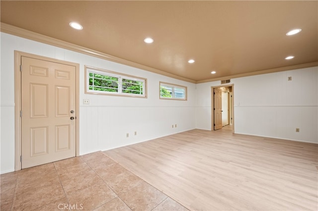 5449 E Fairbrook St, Long Beach, CA 90815 - interior space with crown molding, light wood-type flooring, a decorative wall, and recessed lighting
