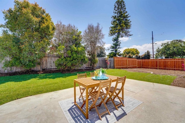 view of patio featuring outdoor dining area and a fenced backyard