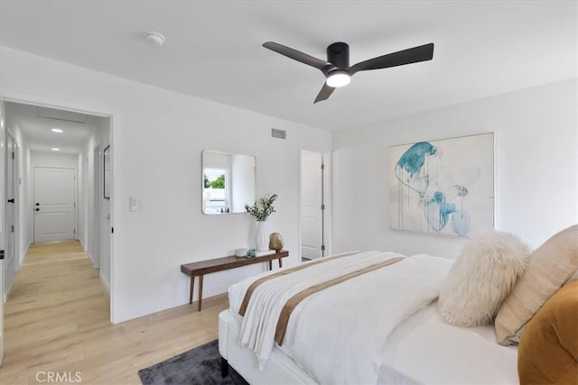 24531 Bunbury Dr, Lake Forest, CA 92630 - bedroom with a ceiling fan, light wood-style flooring, and visible vents