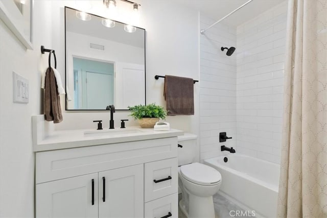 24531 Bunbury Dr, Lake Forest, CA 92630 - full bathroom with vanity, toilet, visible vents, and shower / bath combo with shower curtain