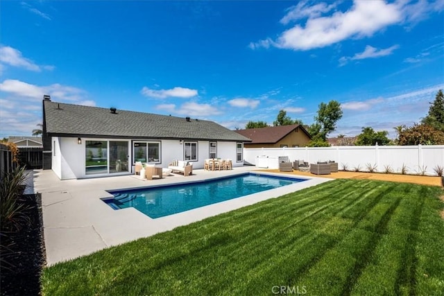 24531 Bunbury Dr, Lake Forest, CA 92630 - view of pool with a fenced backyard, an outdoor living space, a fenced in pool, a patio area, and a yard