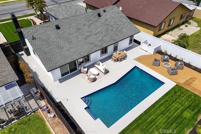 24531 Bunbury Dr, Lake Forest, CA 92630 - view of swimming pool with a patio, an outdoor living space, a fenced backyard, and a fenced in pool