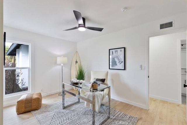 24531 Bunbury Dr, Lake Forest, CA 92630 - office with baseboards, ceiling fan, light wood-style flooring, and visible vents