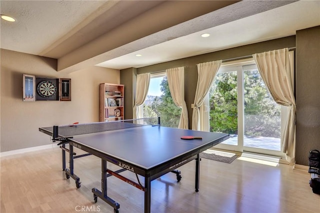 27720 St Bernard Ln, Lake Arrowhead, CA 92352 - recreation room with recessed lighting, baseboards, and light wood finished floors