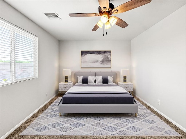 509 Kristi Ln, Blythe, CA 92225 - carpeted bedroom with baseboards, ceiling fan, and visible vents