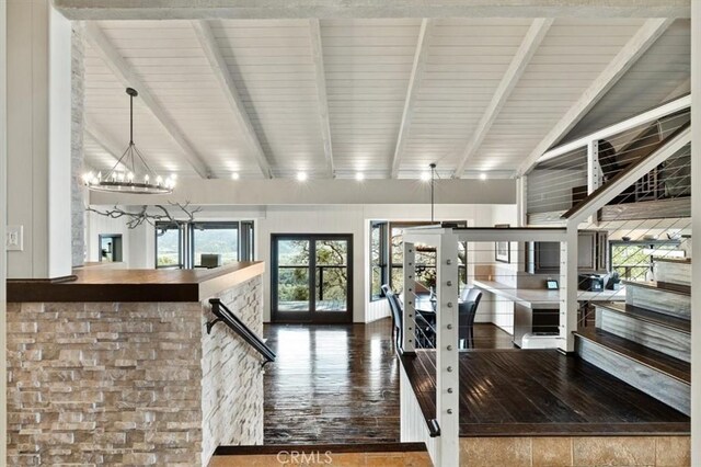 30140 Tuttle Ct, Tehachapi, CA 93561 - interior space featuring a notable chandelier, plenty of natural light, and vaulted ceiling with beams