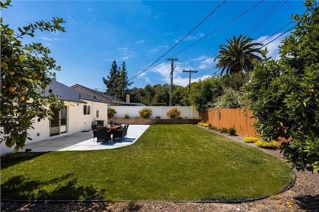 view of yard featuring a patio and a fenced backyard