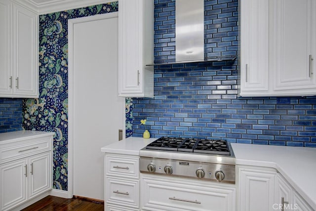 5594 Avenida Sosiega W Unit B, Laguna Woods, CA 92637 - kitchen with light countertops, backsplash, and stainless steel gas stovetop