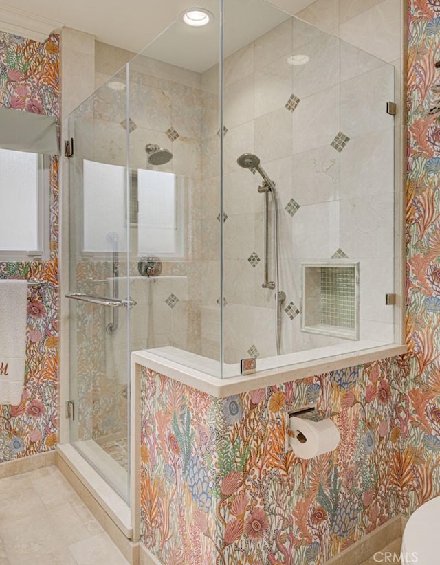 5594 Avenida Sosiega W Unit B, Laguna Woods, CA 92637 - bathroom with recessed lighting and a stall shower