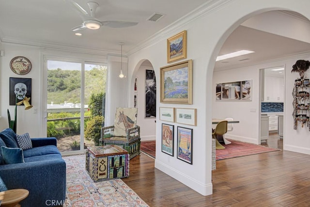 5594 Avenida Sosiega W Unit B, Laguna Woods, CA 92637 - living area with a ceiling fan, baseboards, visible vents, and wood finished floors
