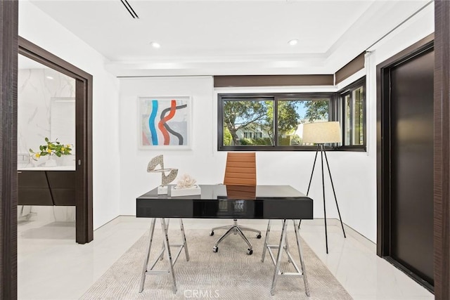 office featuring recessed lighting and tile patterned floors