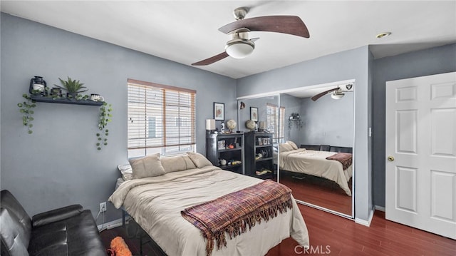 6048 Fidler Ave, Lakewood, CA 90712 - bedroom featuring wood finished floors, a closet, ceiling fan, and baseboards