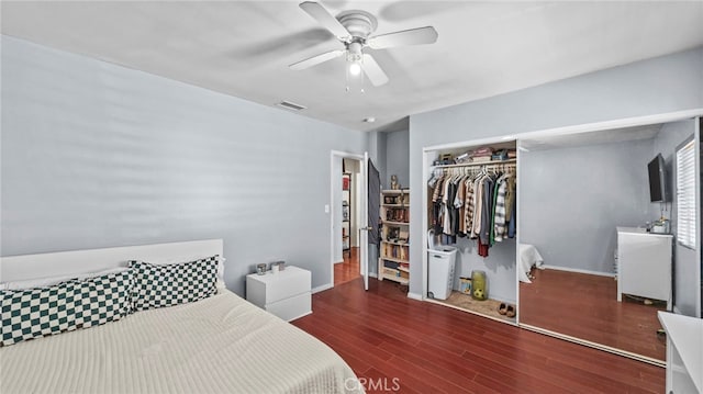 6048 Fidler Ave, Lakewood, CA 90712 - bedroom with a closet, wood finished floors, a ceiling fan, and baseboards