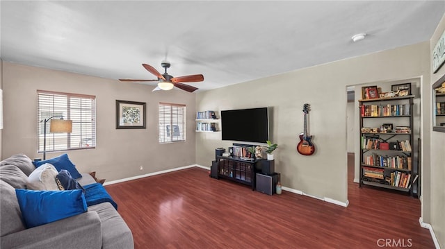 6048 Fidler Ave, Lakewood, CA 90712 - living room with a ceiling fan, wood finished floors, and baseboards
