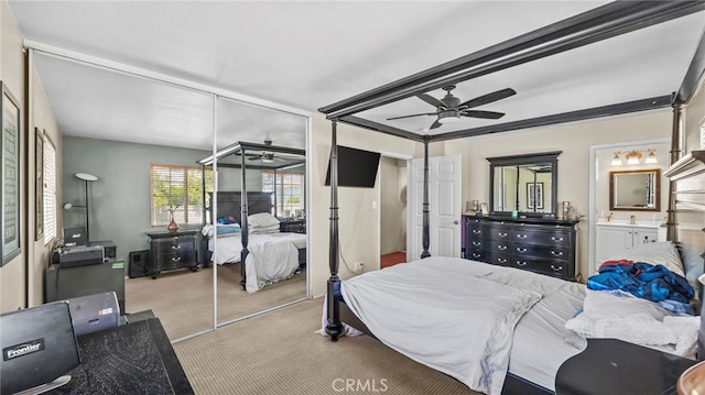 6048 Fidler Ave, Lakewood, CA 90712 - carpeted bedroom with a closet and a ceiling fan