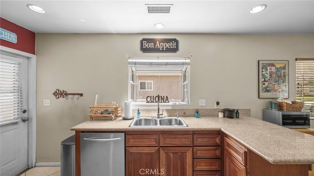 6048 Fidler Ave, Lakewood, CA 90712 - kitchen featuring a sink, light countertops, brown cabinetry, recessed lighting, and stainless steel appliances