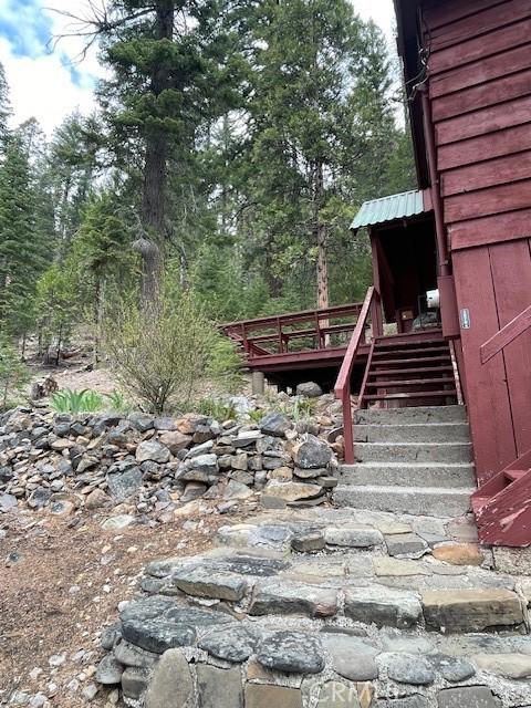 38784 Aspen Ln, Mineral, CA 96063 - view of yard featuring a wooden deck and stairway