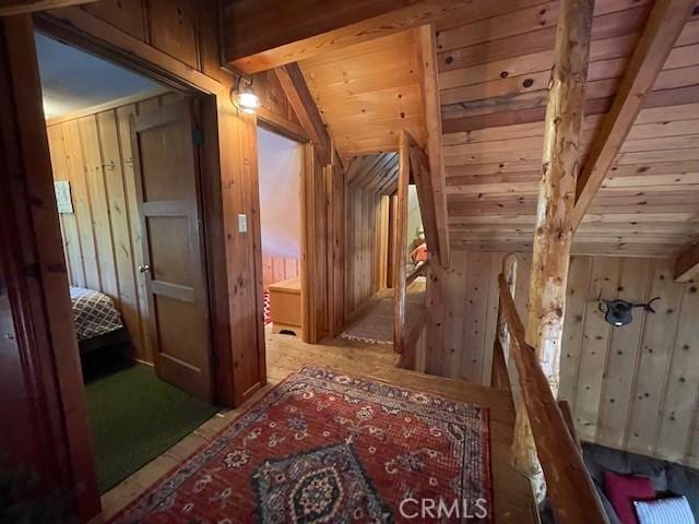 38784 Aspen Ln, Mineral, CA 96063 - hall with wooden walls and wood ceiling