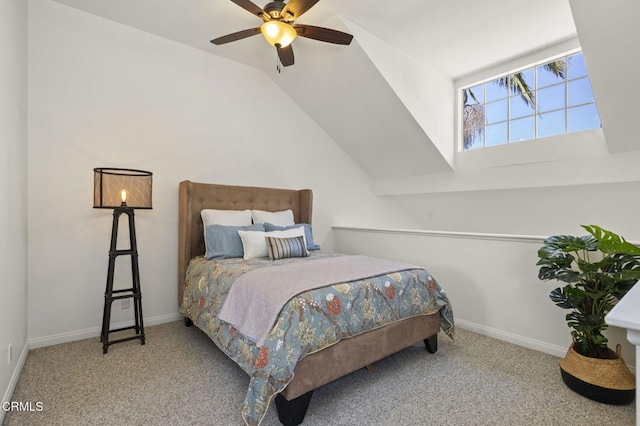 bedroom with baseboards, carpet flooring, and ceiling fan