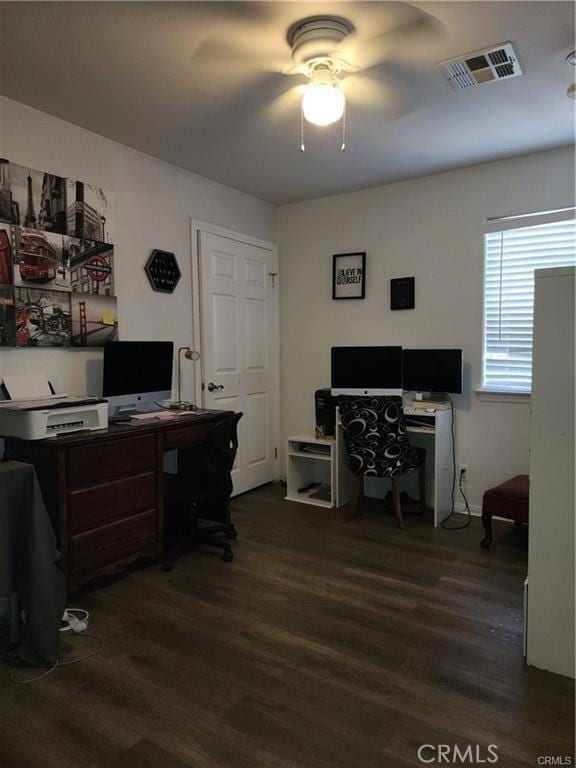 41184 Estates Ln, Palmdale, CA 93551 - office featuring dark wood-type flooring and a ceiling fan