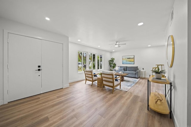 223 Cottingham Ct, Oceanside, CA 92054 - living area featuring recessed lighting, ceiling fan, light wood-type flooring, and baseboards
