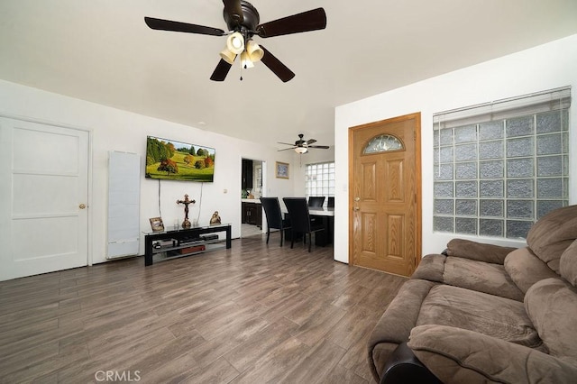 1125 W 129th St, Gardena, CA 90247 - living area with ceiling fan, wood finished floors, and lofted ceiling