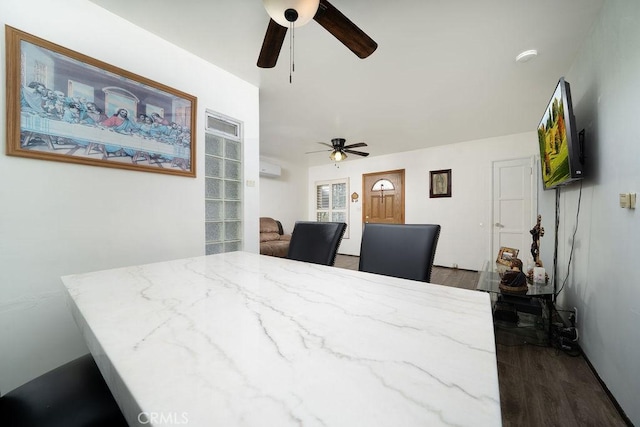1125 W 129th St, Gardena, CA 90247 - dining space featuring a ceiling fan and dark wood finished floors