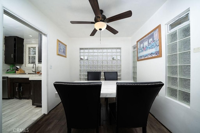 1125 W 129th St, Gardena, CA 90247 - dining area with a ceiling fan and wood finished floors
