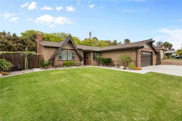 1131 Saint George Dr, San Dimas, CA 91773 - view of front of property with driveway, a chimney, a garage, fence, and a front lawn