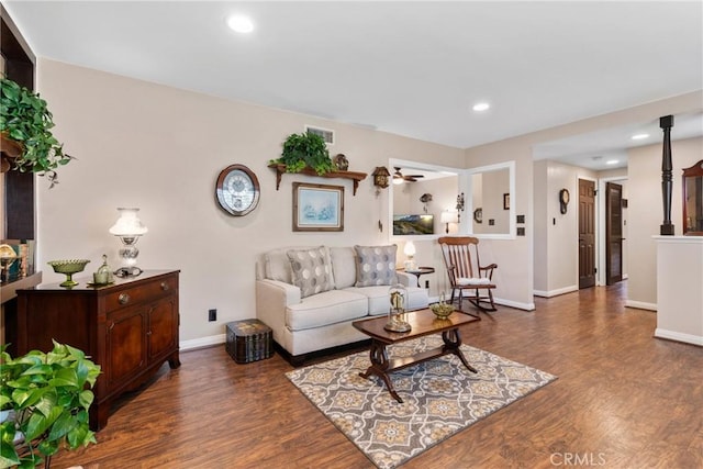 1131 Saint George Dr, San Dimas, CA 91773 - living area featuring recessed lighting, baseboards, visible vents, and wood finished floors