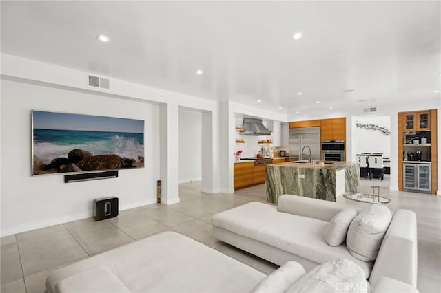 3 Bridgeport Rd, Newport Coast, CA 92657 - living room with visible vents, recessed lighting, and light tile patterned floors