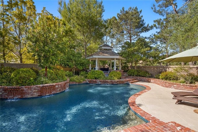 3 Bridgeport Rd, Newport Coast, CA 92657 - view of swimming pool with a patio, a gazebo, a fenced in pool, and a fenced backyard