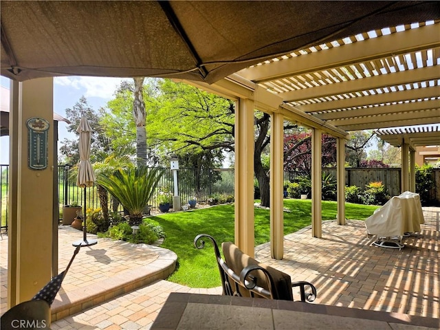 view of patio with a fenced backyard and a pergola