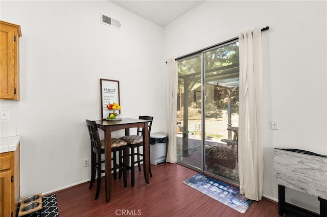 dining room with visible vents and dark wood finished floors