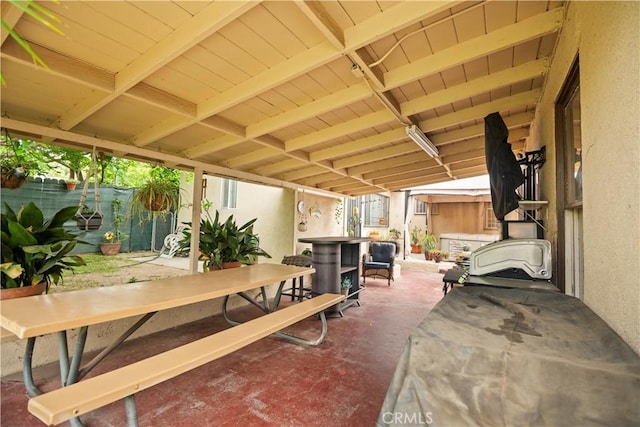 view of patio / terrace featuring a fenced backyard and outdoor dining space