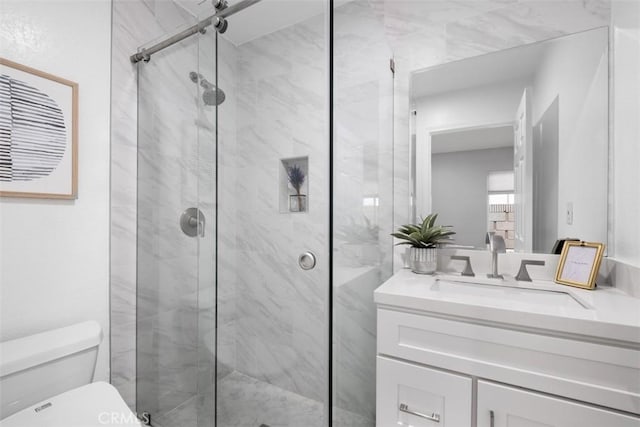 8 Recodo, Irvine, CA 92620 - full bath featuring toilet, a marble finish shower, and vanity