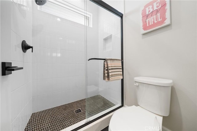 bathroom with toilet and a shower stall