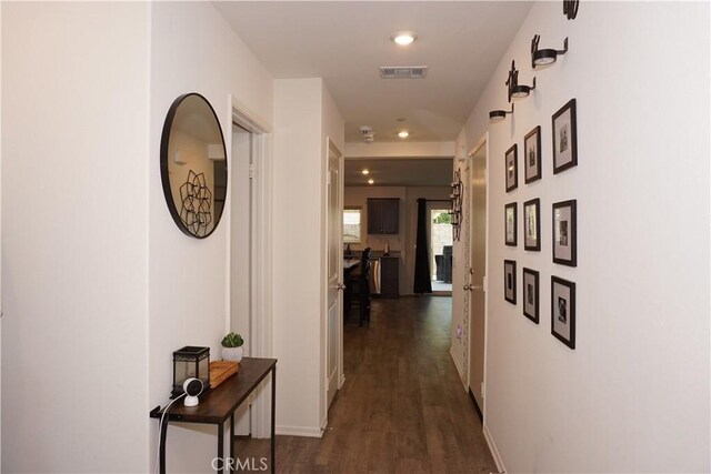 1322 Division Ct, Hemet, CA 92543 - hall featuring dark wood finished floors and recessed lighting