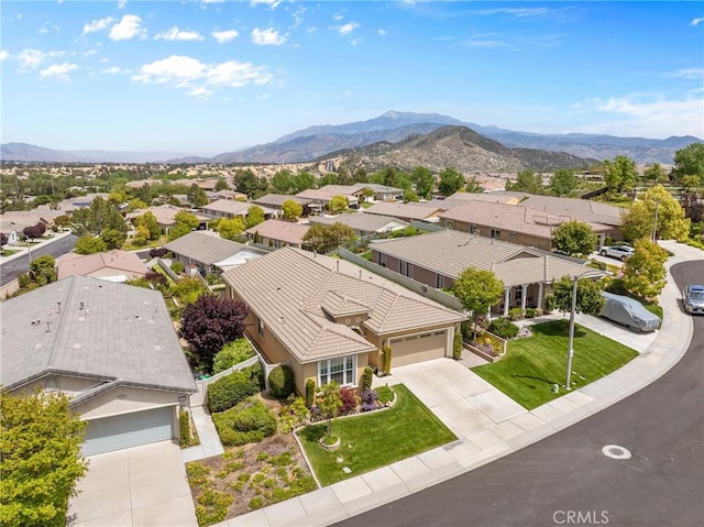 birds eye view of property featuring a residential view and a mountain view