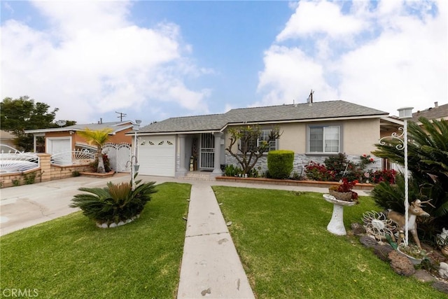 12005 Washington Blvd, Whittier, CA 90606 - ranch-style house with stucco siding, driveway, a garage, and a front lawn